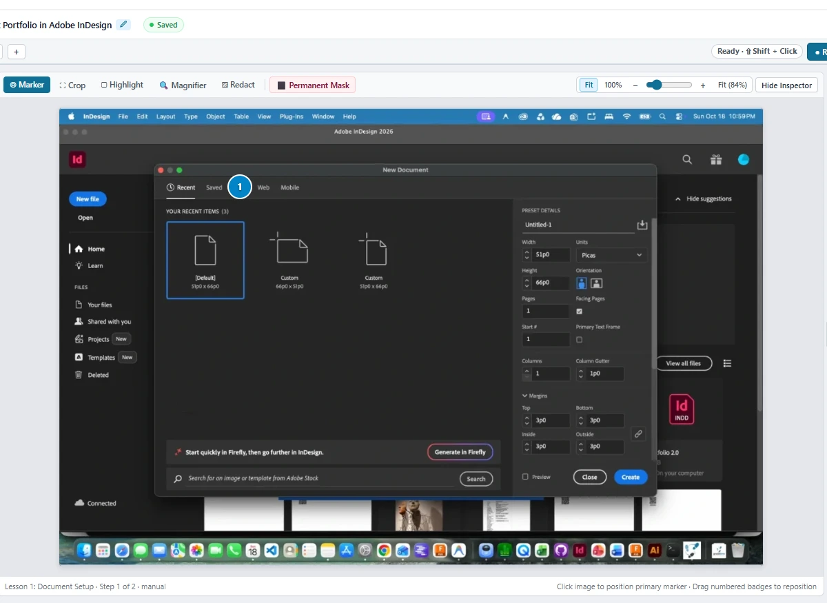 Gradatimo screenshot canvas with annotation toolbar and numbered click marker